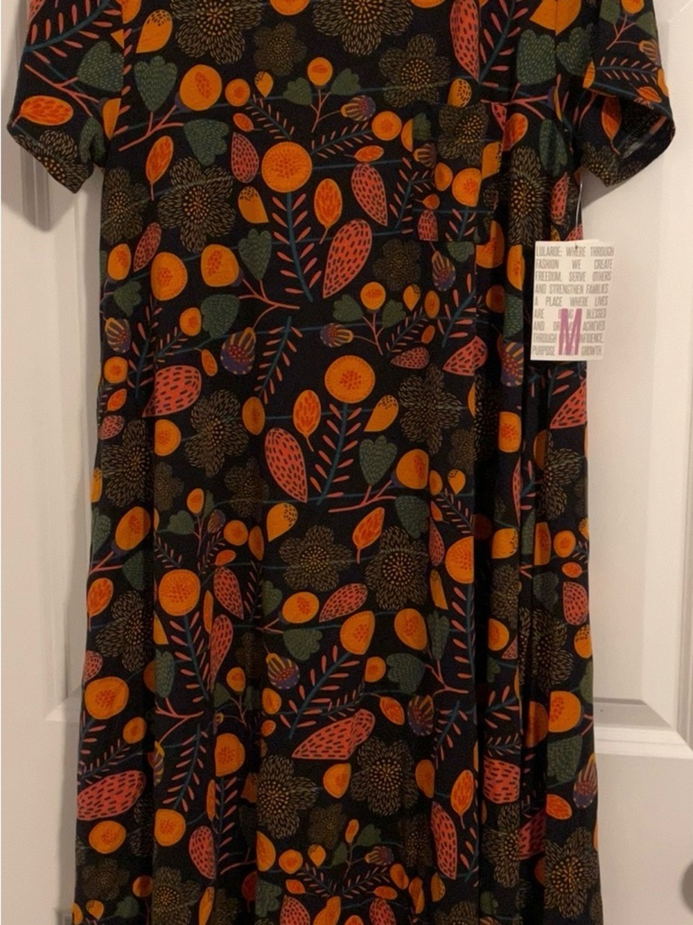 LuLaRoe Black Dress with Orange and Green Floral Print